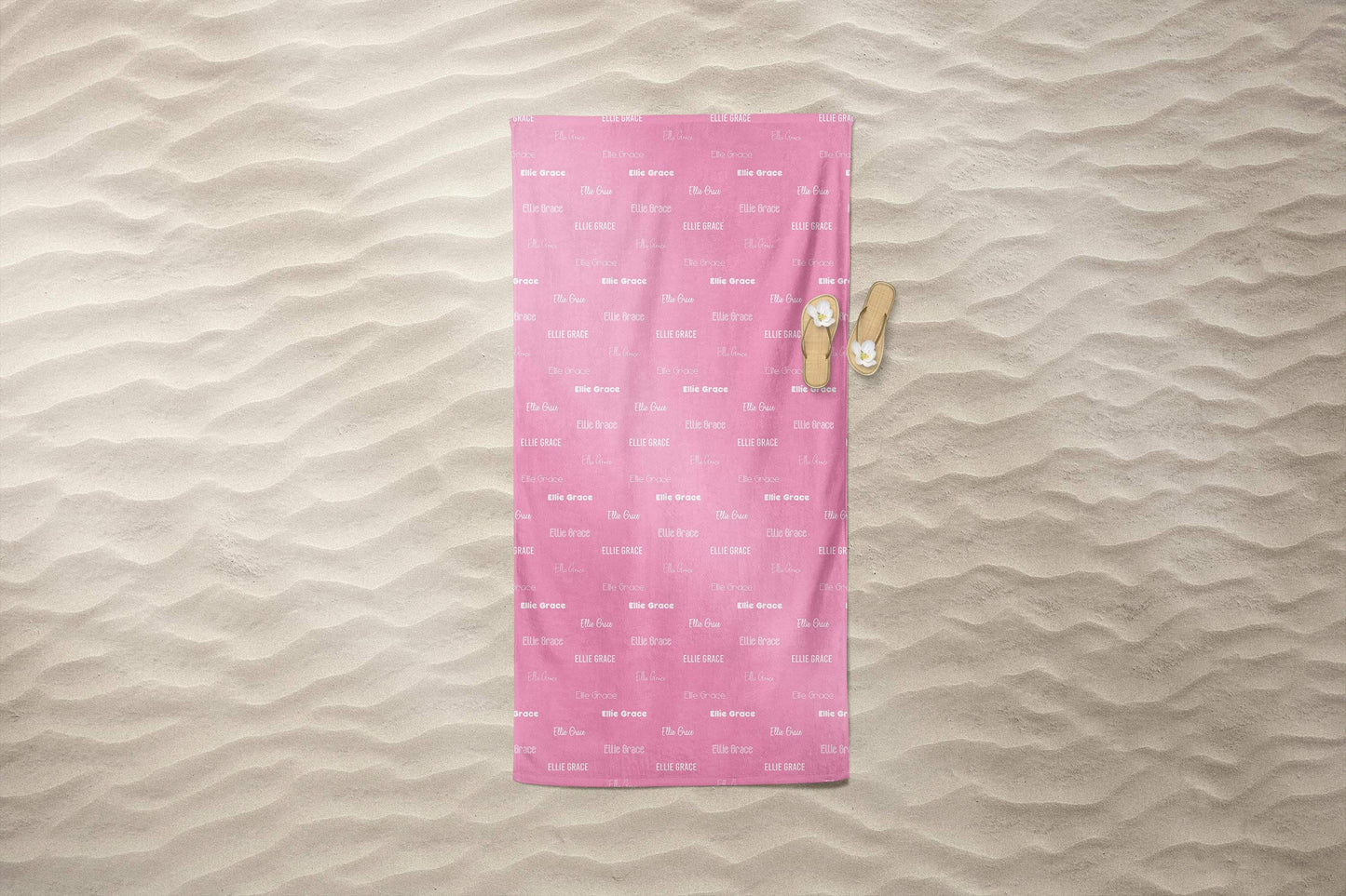 Pink Repeating Name Personalized Beach Towel