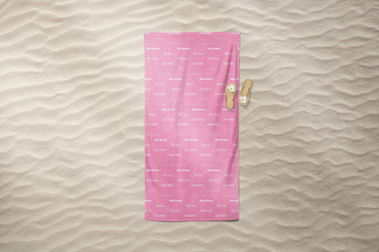 Pink Repeating Name Personalized Beach Towel