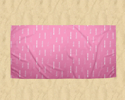 Pink Repeating Name Personalized Beach Towel