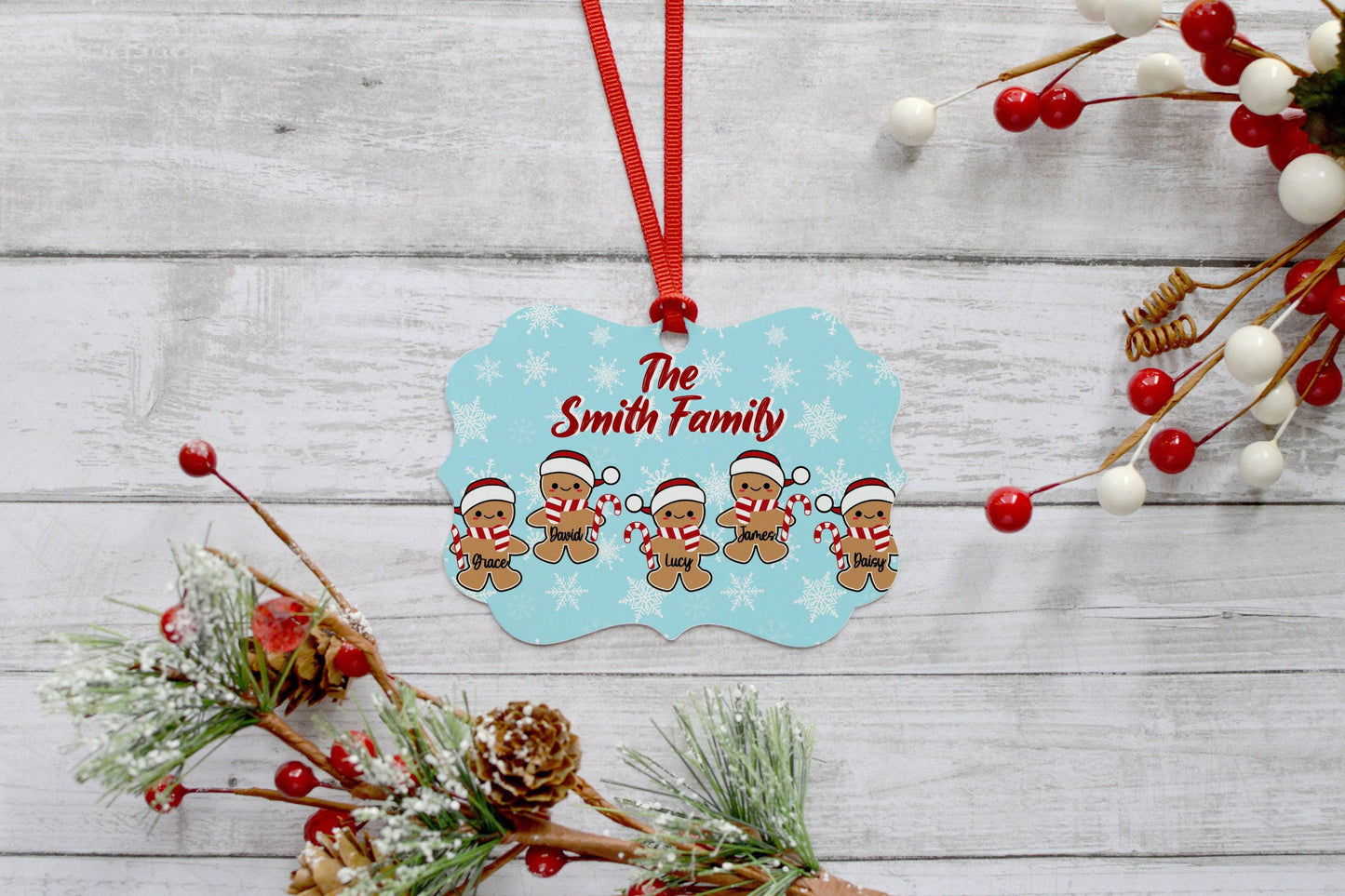 Santa Hat Gingerbread Family Ornament