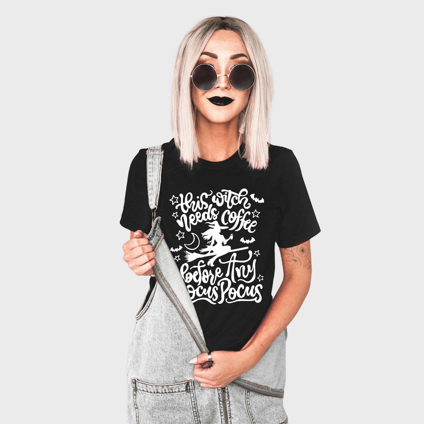 This Witch Needs Coffee | White Font | Halloween Shirt for Women