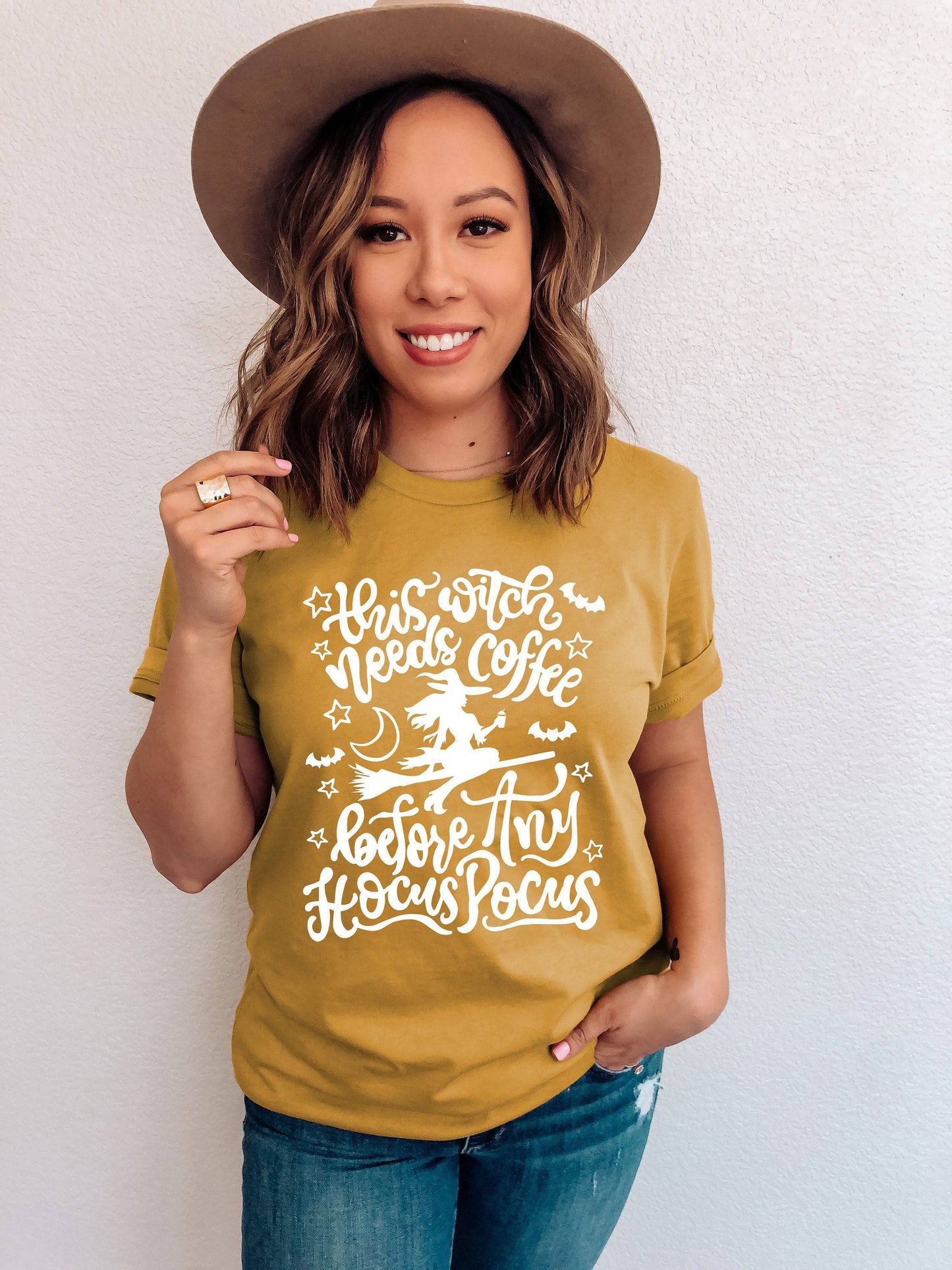 This Witch Needs Coffee | White Font | Halloween Shirt for Women