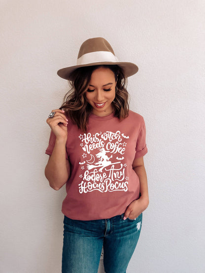 This Witch Needs Coffee | White Font | Halloween Shirt for Women