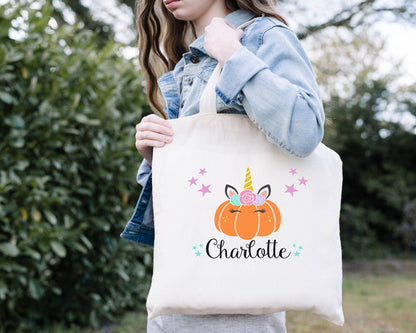 Unicorn Pumpkin Trick or Treat Bag - Personalized Halloween Bag