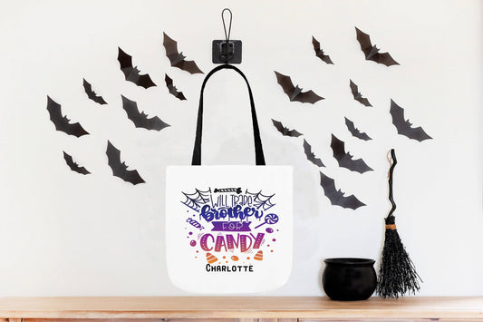 Will Trade Brother For Candy Trick or Treat Bag - Personalized Halloween Bag